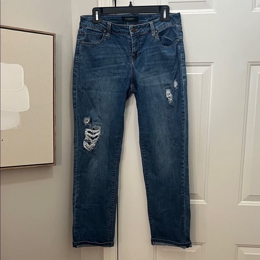 Liverpool Jeans Company Women's Straight Leg Distressed Jeans - Blue